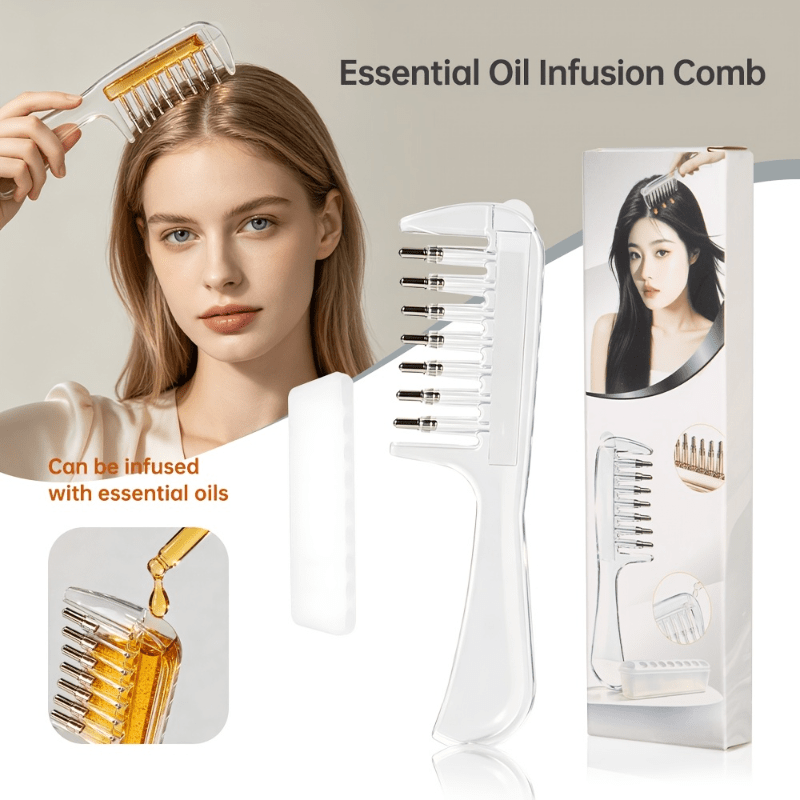 Hair Care Products - 透明なエッセンシャルオイル注入ヘアコーム、再利用可能な頭皮用液体塗布ブラシ、育毛セラムオイルディスペンシングマッサージ