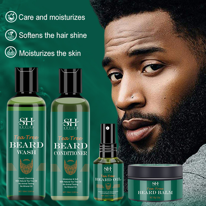 Hair Care Organic - ティーツリーひげオイルセット男性のための天然純粋な植物エキス有機ひげ再成長エッセンス抗脱毛ひげケア製品