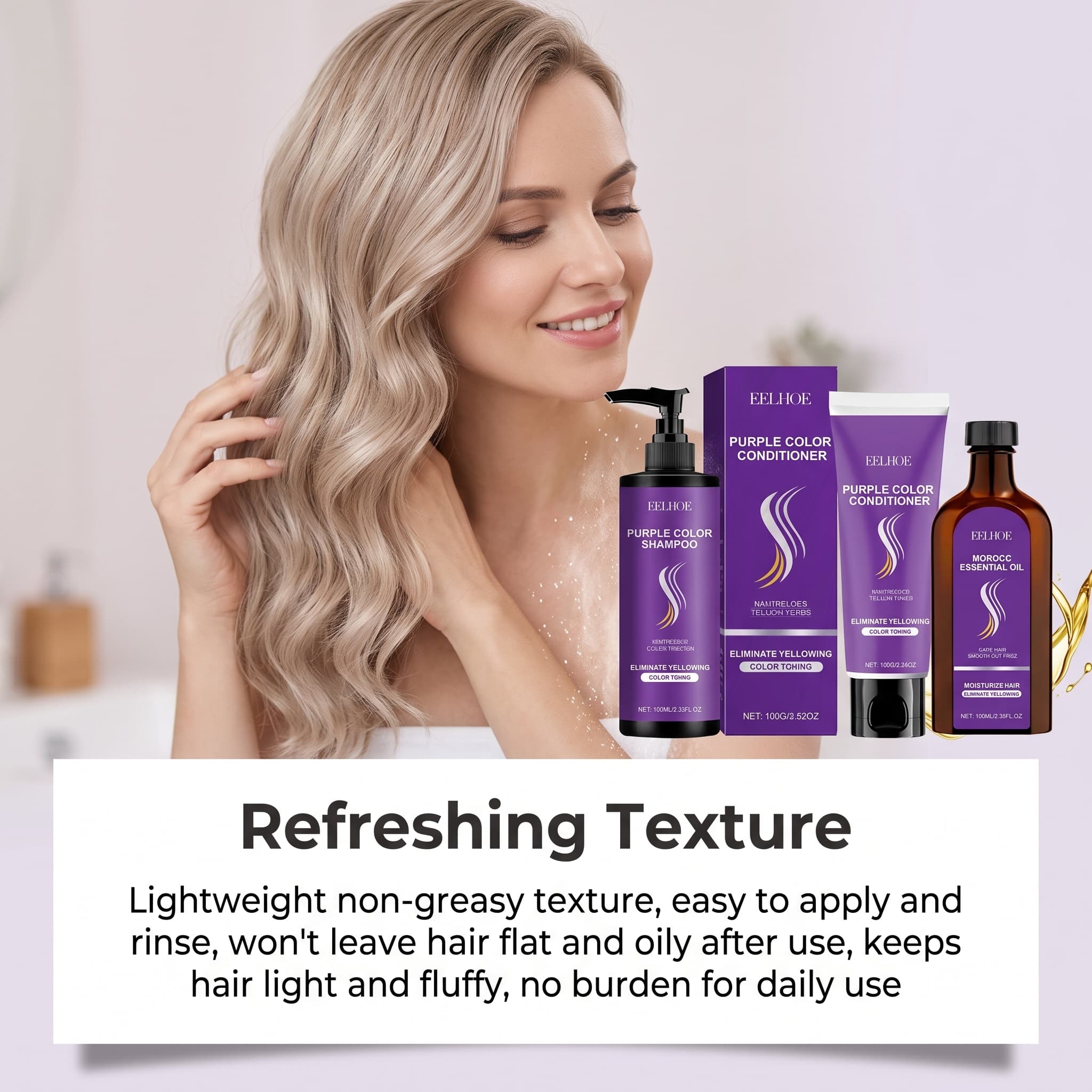 パープルシャンプーセット（コンディショナー、ヘアオイル、セラ - Hair Care Products のレビューと価格