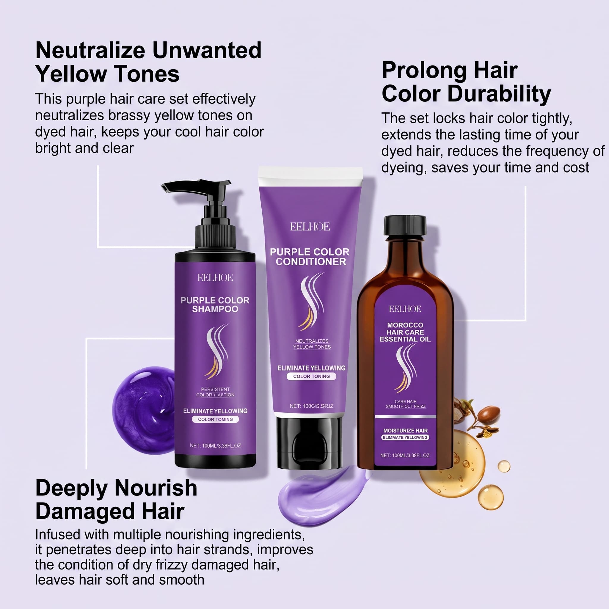 パープルシャンプーセット（コンディショナー、ヘアオイル、セラ - Hair Care Products のレビューと価格