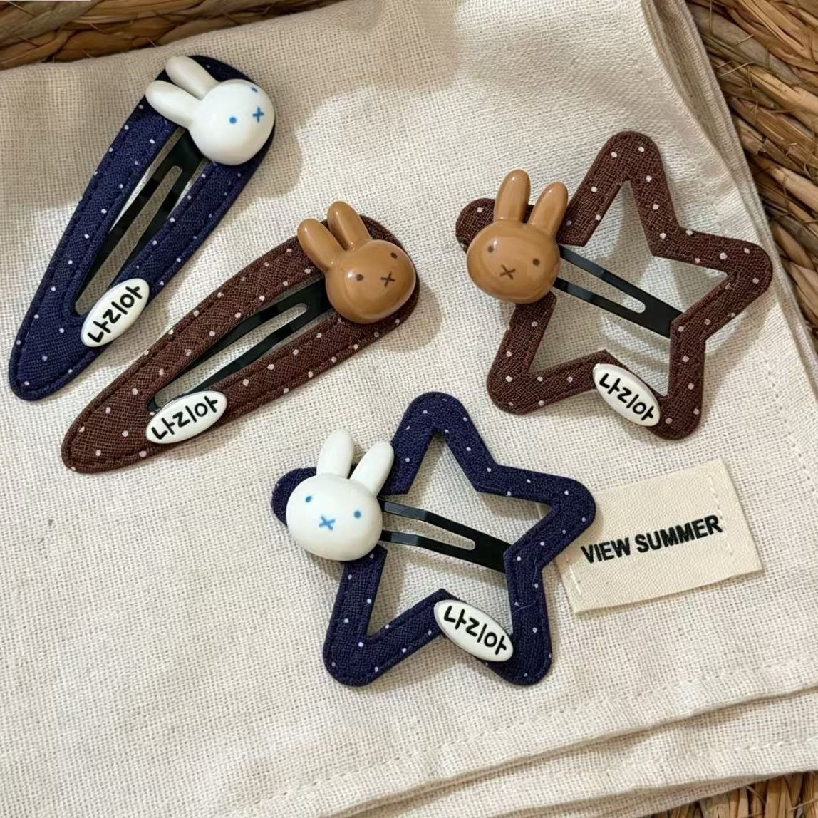 新作韓国風、濃紺色の水玉模様、コーヒー色のウサギと星のモチー - Hair Care Korean Products のレビューと価格